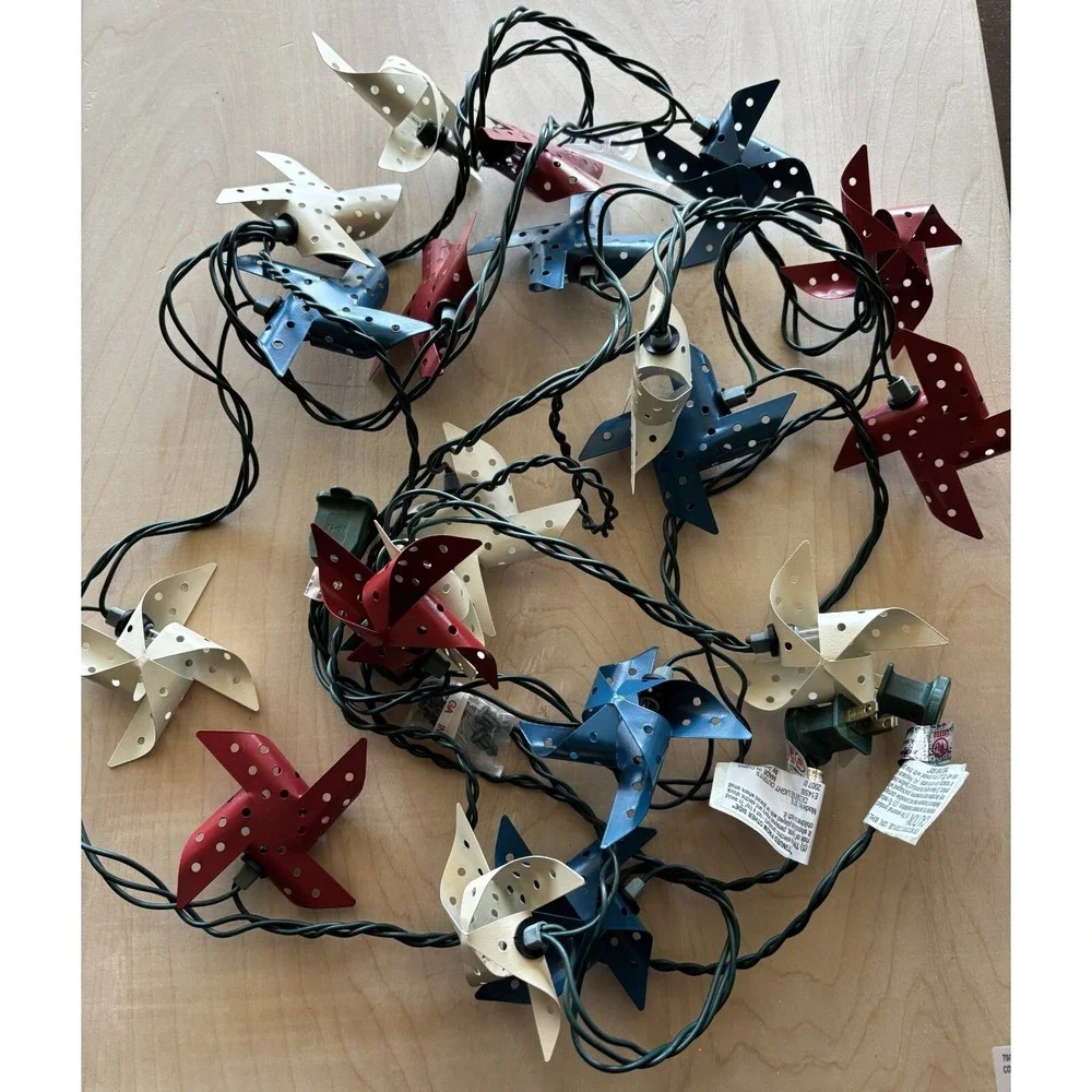 July 4th Light String Pinwheels LOT of 2 Red White Blue 84